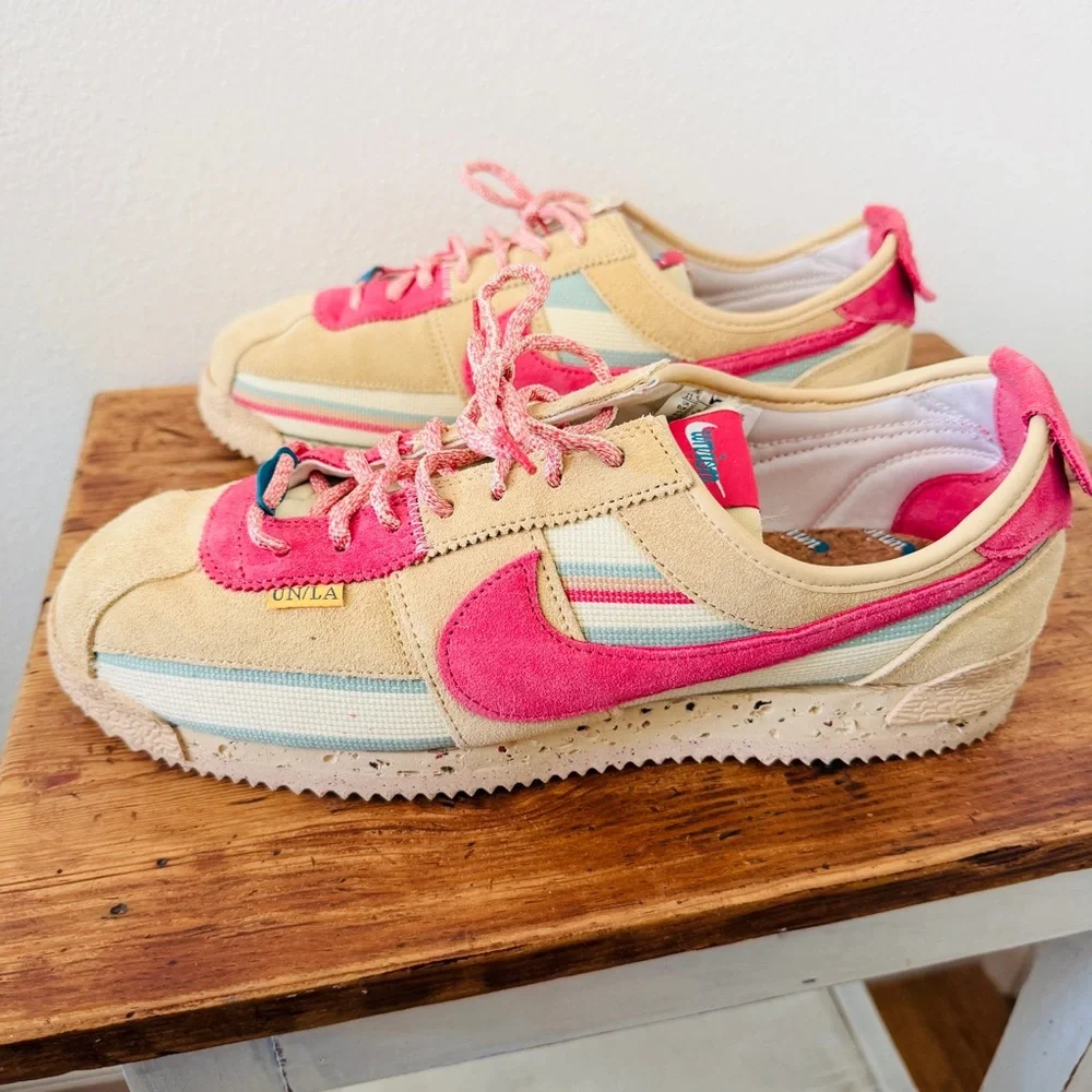 Nike x Union Cortez Collab Sneaker Shoes Cork Like Bottom Pink Blue - Picture 1 of 10